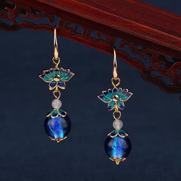 14K Gold Plated Spiritual Lotus Flower Earrings - Picture 11 of 16